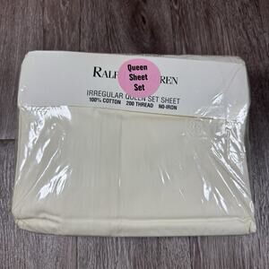 Ralph Lauren Queen Cream Irregular Sheet Set 100% Cotton 200 TC No Iron USA Made